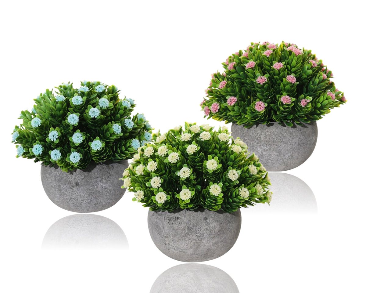 Set 3 Artificial Baby Breath in Cement Pot 13cm