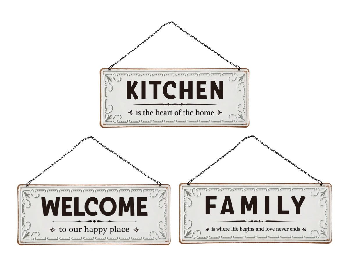 Bulk 12 Metal Wall Hanging Home Deco 37.2x14.2cm 3 Asst
