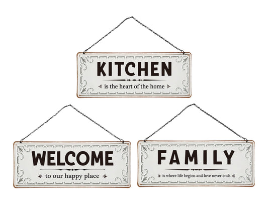 Bulk 12 Metal Wall Hanging Home Deco 37.2x14.2cm 3 Asst