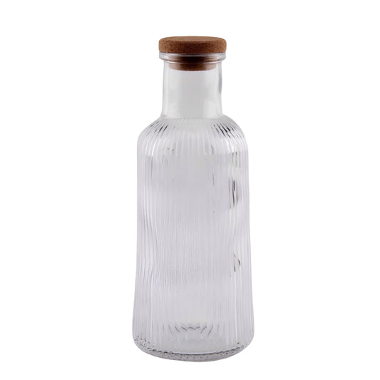 bulk 12 Ribbed Glass Bottle w/ Cork Lid 1lt Assorted 8x28cm