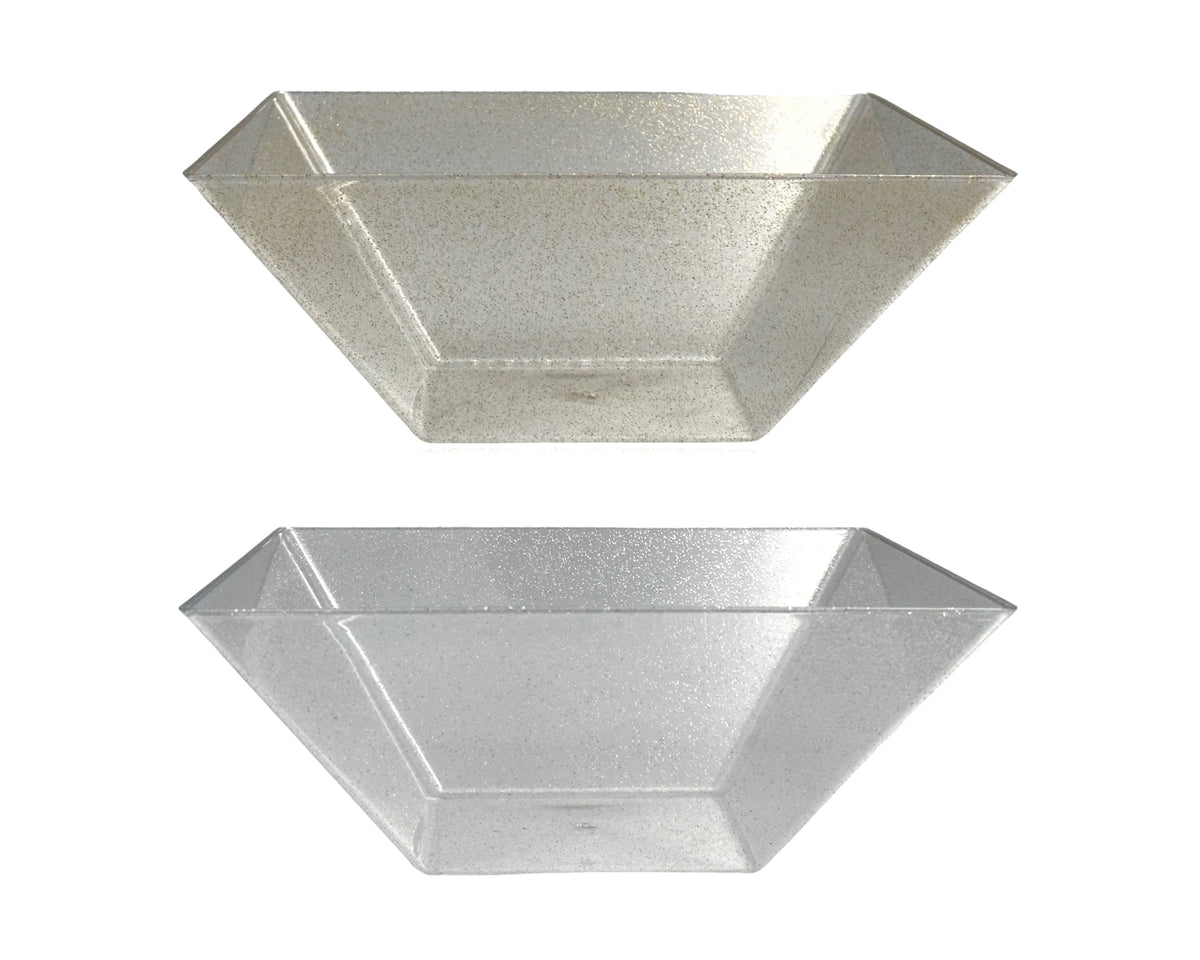 bulk 24 Glitter Plastic Tapered Bowl Square 3.7lt 28cm