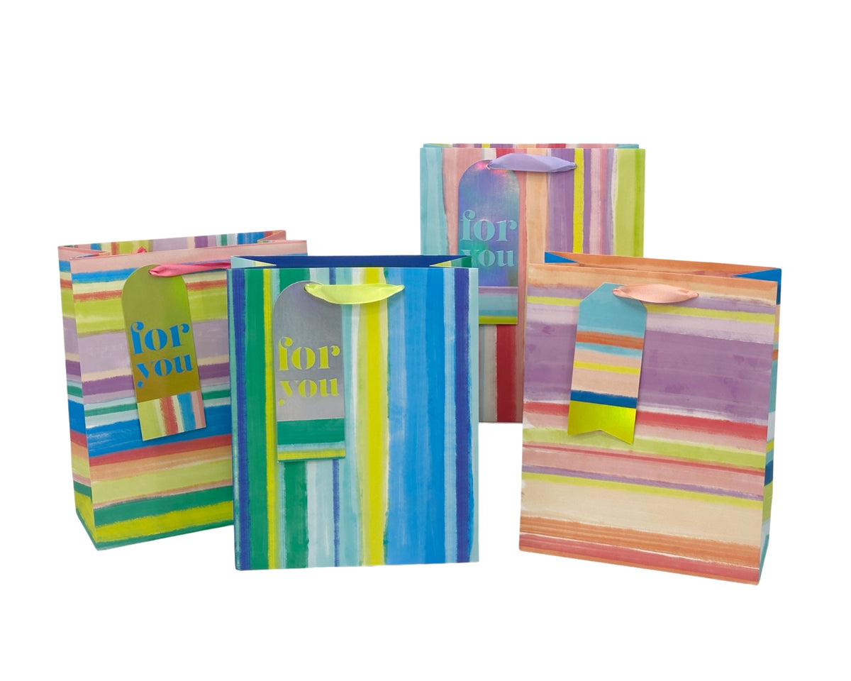bulk 24 Medium Colourful Stripe Gift Bag3cm