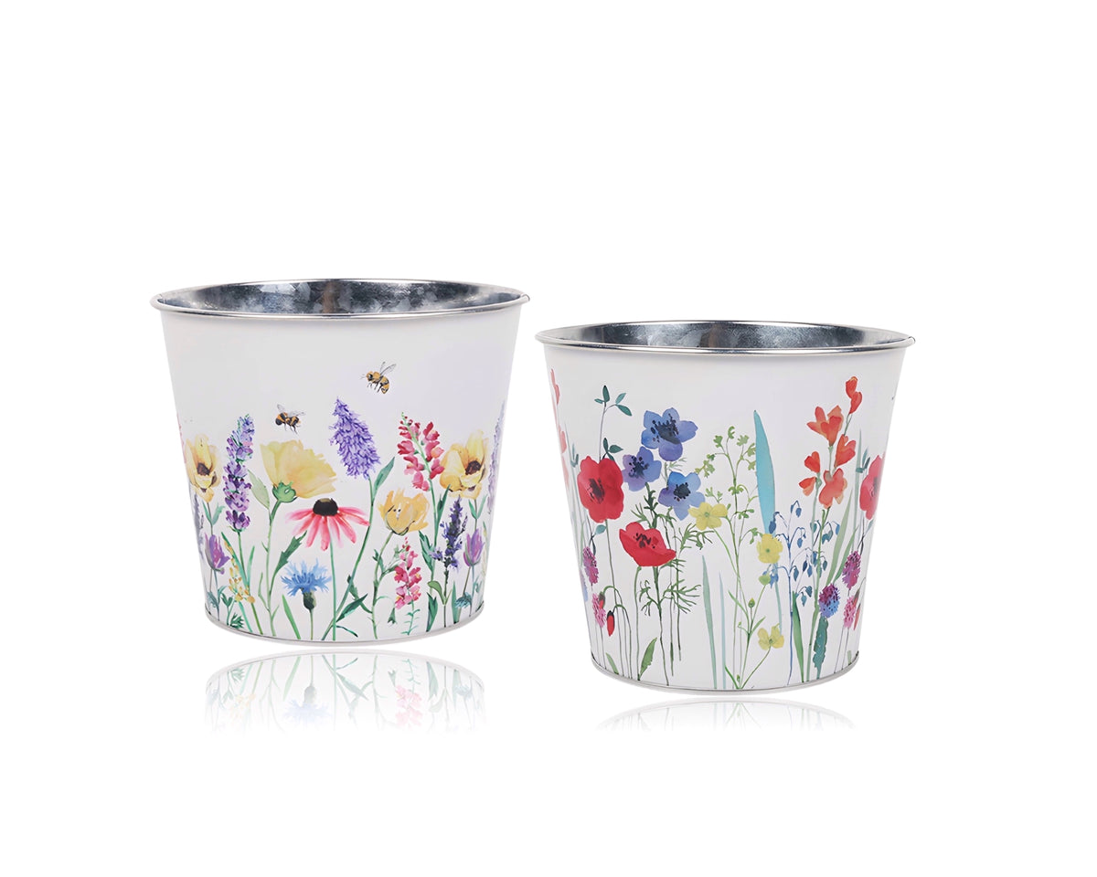 bulk 24 Spring Time Metal Round Pot Assorted 13cm