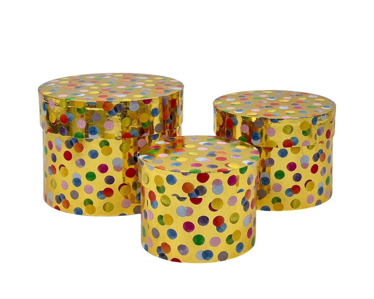 Bulk 8 Confetti Round Box Set Of 3 19.x19x15.5cm