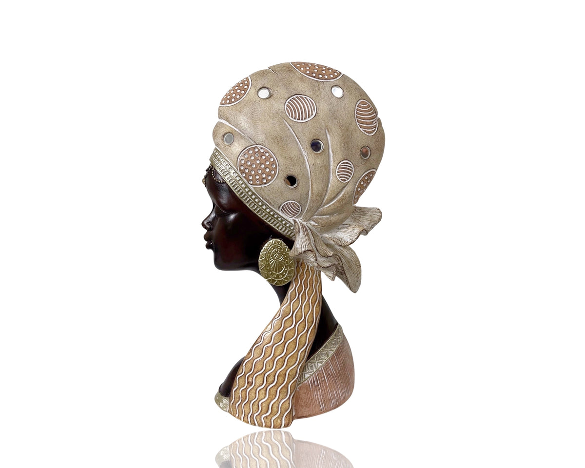 Bulk 4 Polyresin African Lady Bust Statue 18x33cm