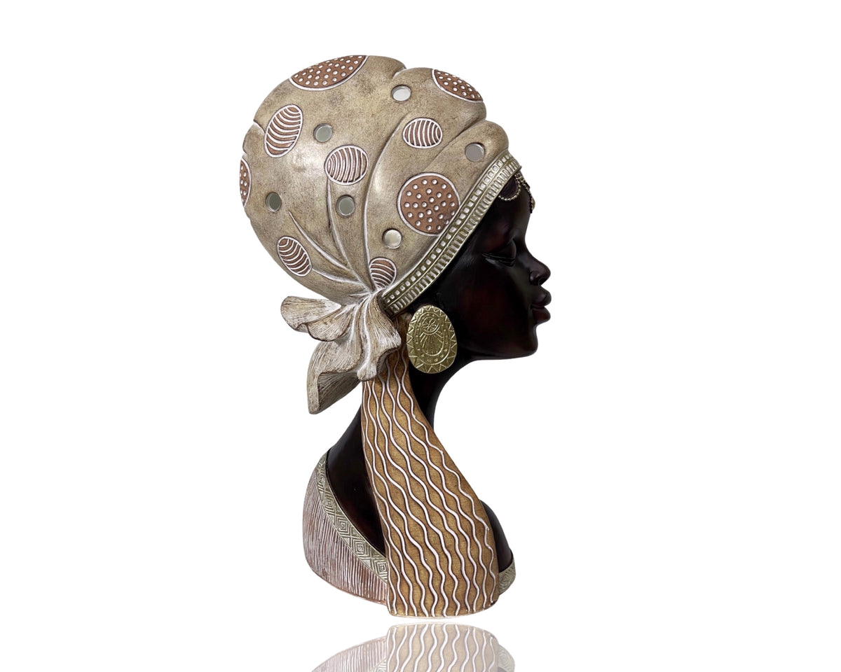 Bulk 2 Polyresin African Lady Bust Statue 21.5x41cm