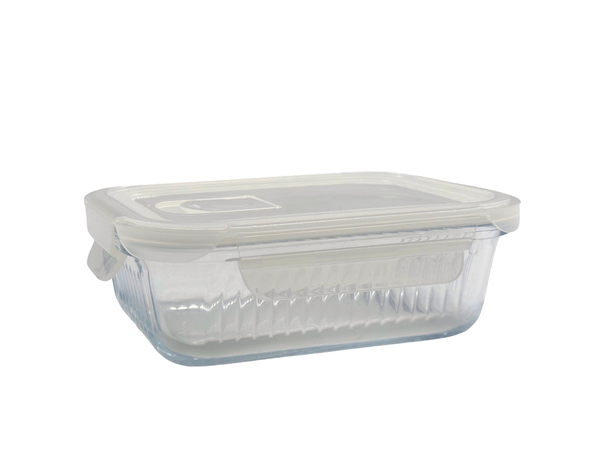 bulk 12 Borosilicate Glass Container w/ Lid Rect 640ml 18x7cm