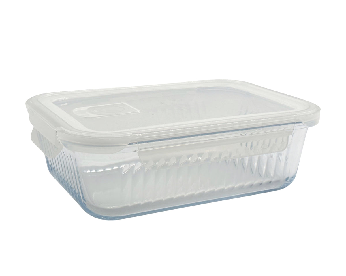 bulk 12 Borosilicate Glass Container w/ Lid Rect 1520ml 23x8cm