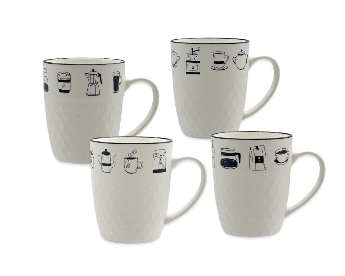 Bulk 24 Embossed Mug New Bone China 380ml 4 Asst