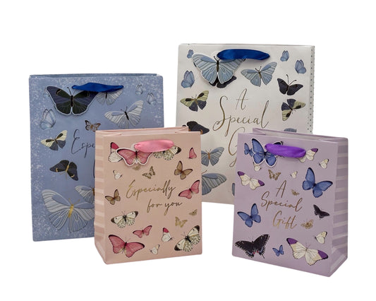 bulk 24 xlarge Butterfly Festival Gift Bag Foiled Assorted 42cm