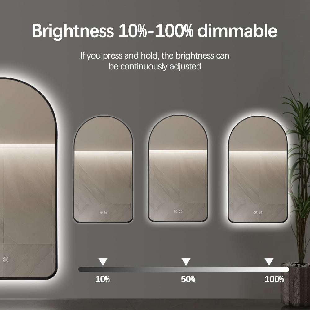 Arched LED Wall Mirror 130cm x 70cm Black Bevel Frame Backlit Dimmable Defogger