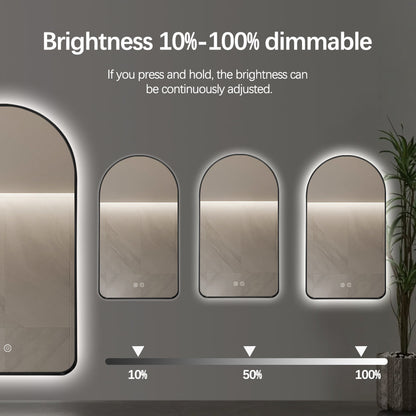 Arched LED Wall Mirror 130cm x 70cm Black Bevel Frame Backlit Dimmable Defogger