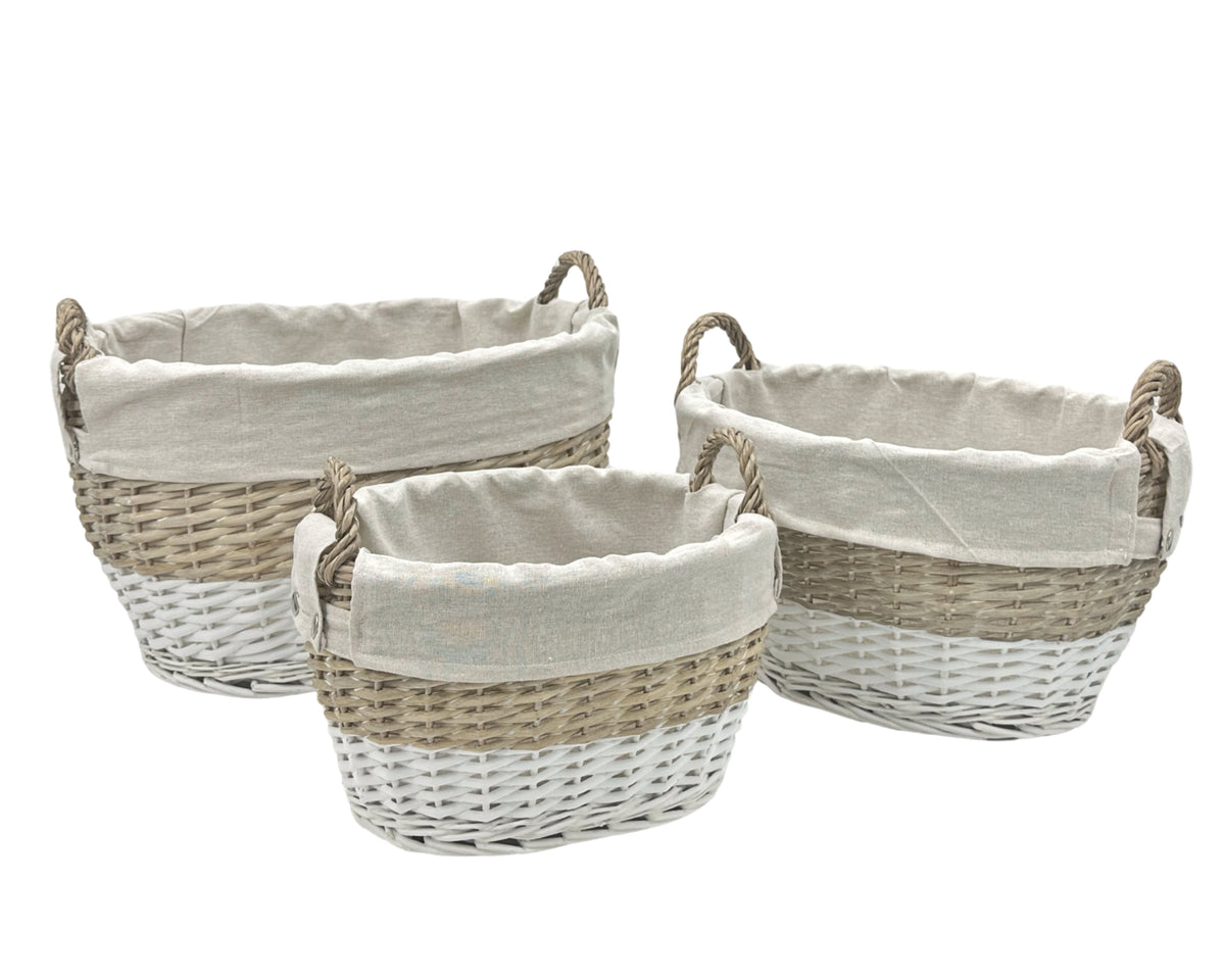 Bulk 4 Hampton Willow Basket Oval s/3 46x36xh27cm