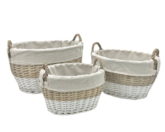 Bulk 4 Hampton Willow Basket Oval s/3 46x36xh27cm