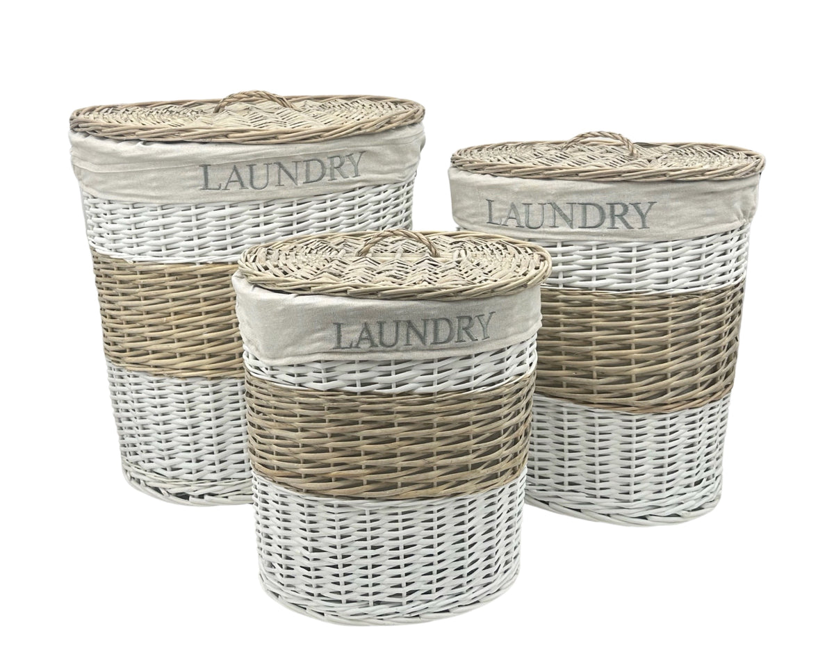 Set 3 Hampton Willow Round Laundry Basket 55cm