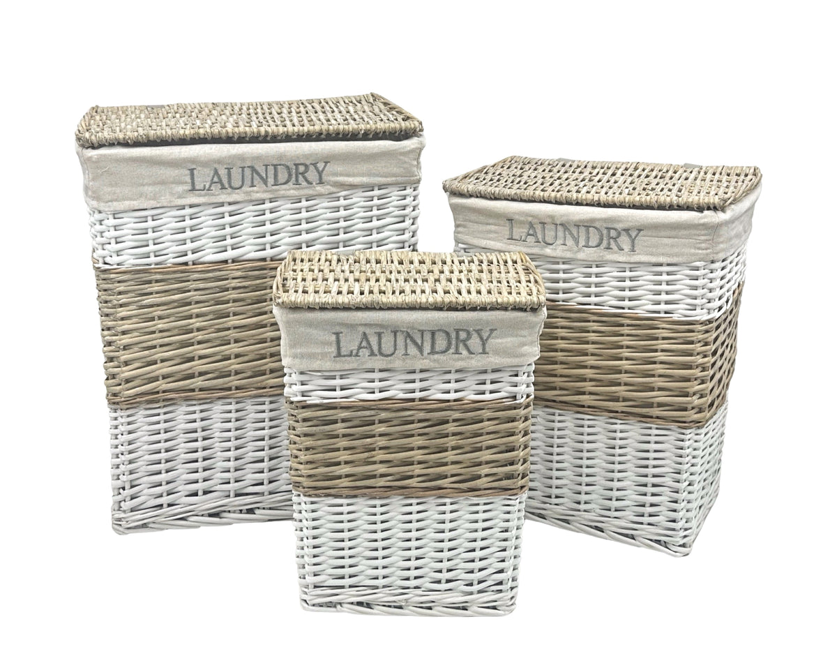 Set 3 Hampton Willow Rectangle Laundry Basket 55cm