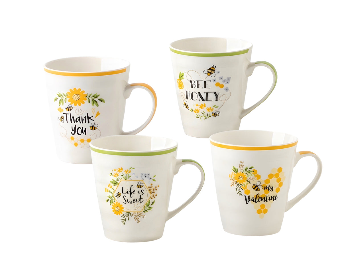 Bulk 24 All About Bee Mug New Bone China 340ml Asst Des
