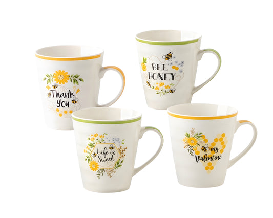 Bulk 24 All About Bee Mug New Bone China 340ml Asst Des