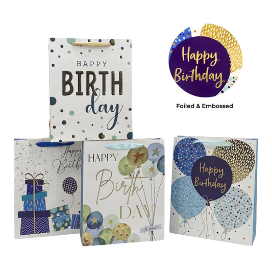 Bulk 24 Large Foil & Embossed Birthday Gift Bag 32cm
