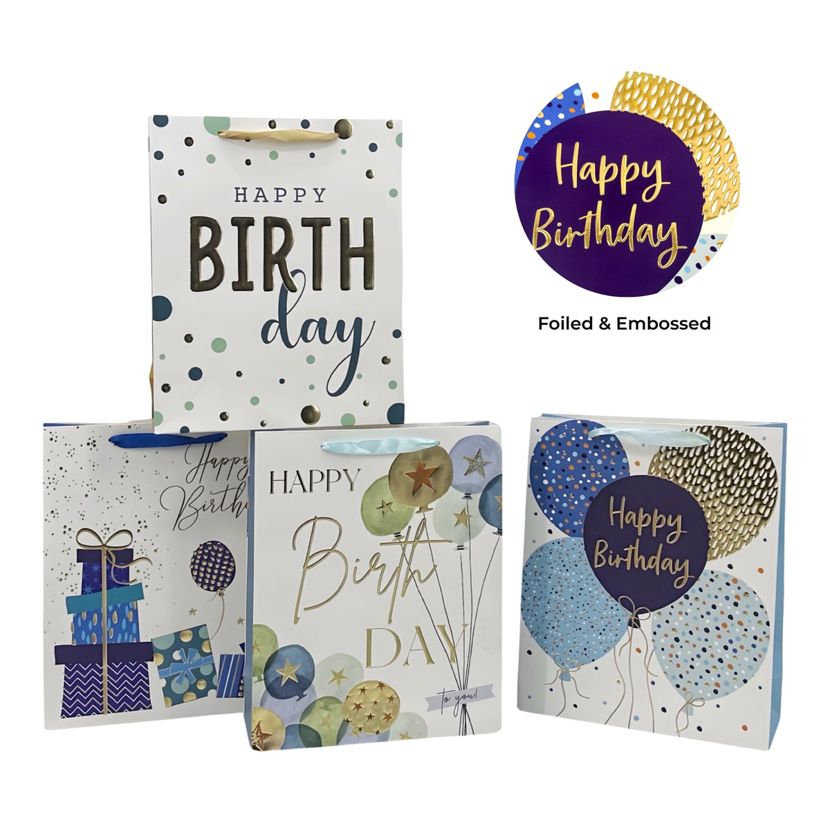 Bulk 24 Xlarge Foil & Embossed Birthday Gift Bag 42cm