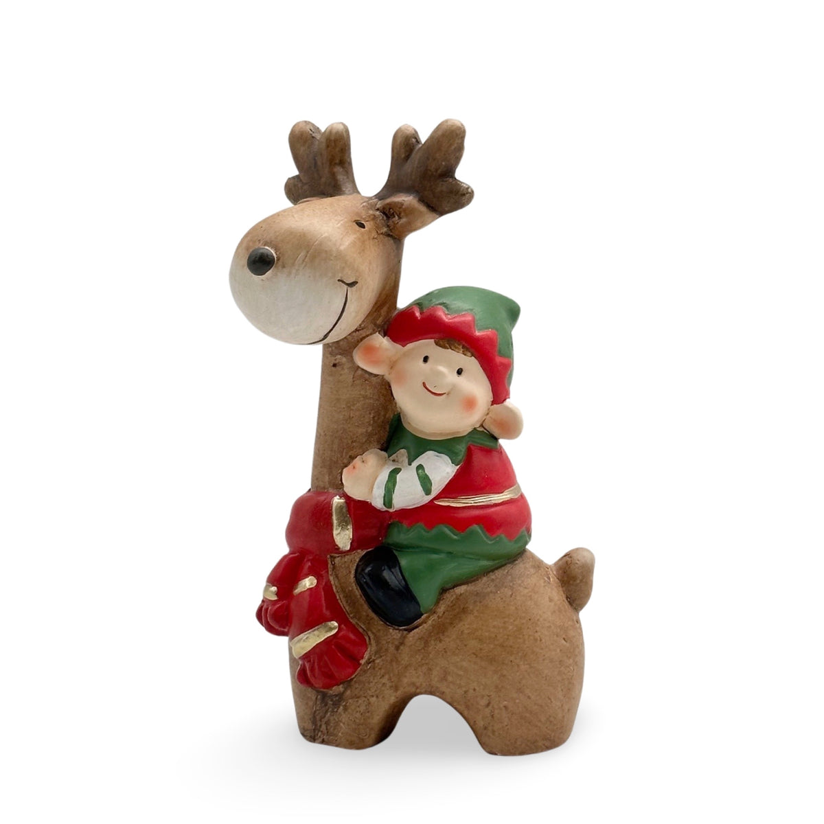 Bulk 8 Xmas Elf On Reindeer Statue 10.2x7.7x18.5cm