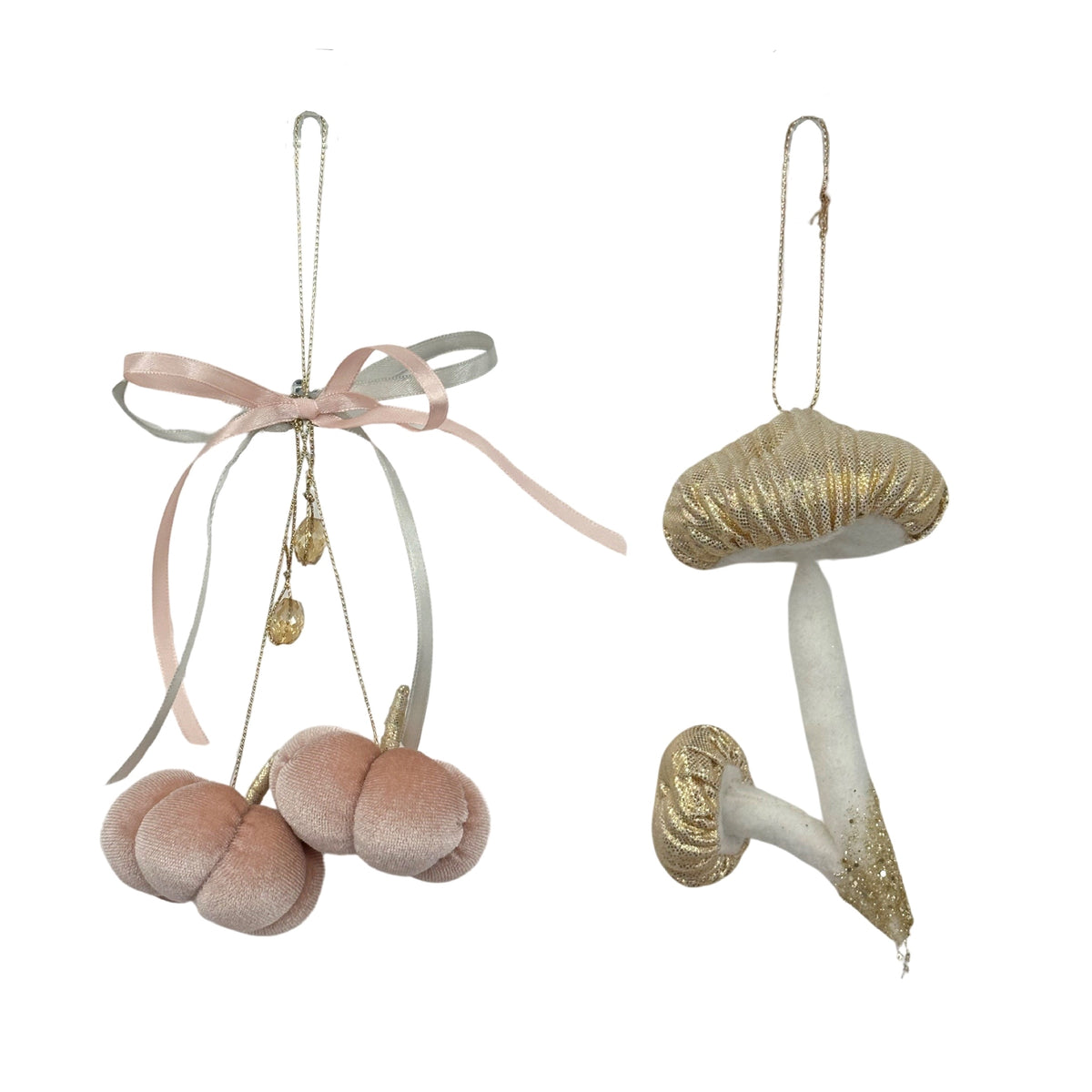 Bulk 18 Xmas Rosies Hanging Mushroom & Pumpkin 9x13cm/6x25cm 2 Asst