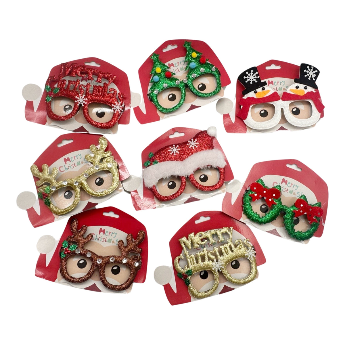 Bulk 48 Xmas Glitter Party Glasses 8 Asst