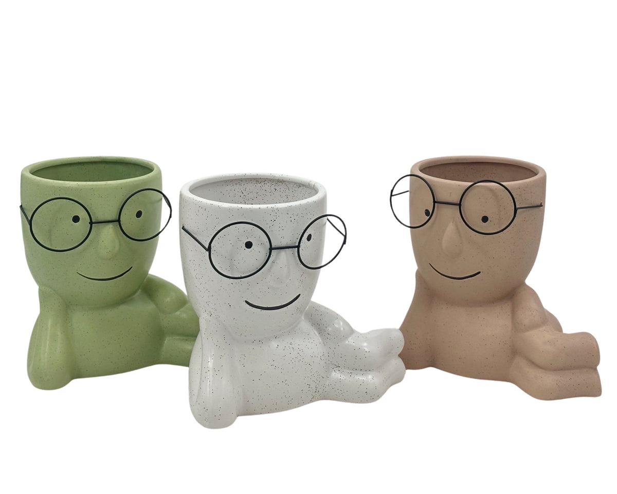 Bulk 6 Lay On Side Ceramic Pot W Metal Glasses 22x20cmh 3 Asst