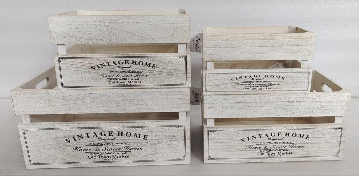 Set 4 Vintage Home Wood Crate White Wash 40cm