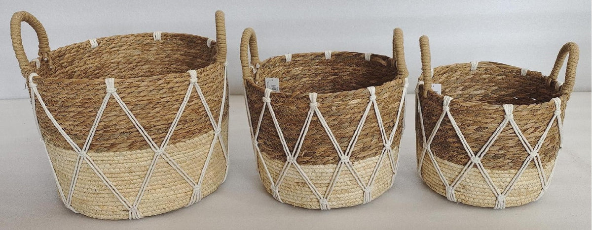 Set 3 Round Rattan w/ Macrame Basket 33x25cm