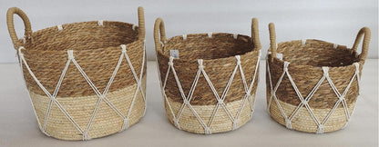 Set 3 Round Rattan w/ Macrame Basket 33x25cm