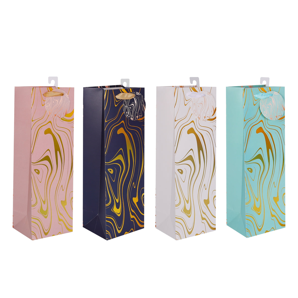 bulk 24 Marble Flow Bottle Gift Bag Foiled Btl Assorted 36cm