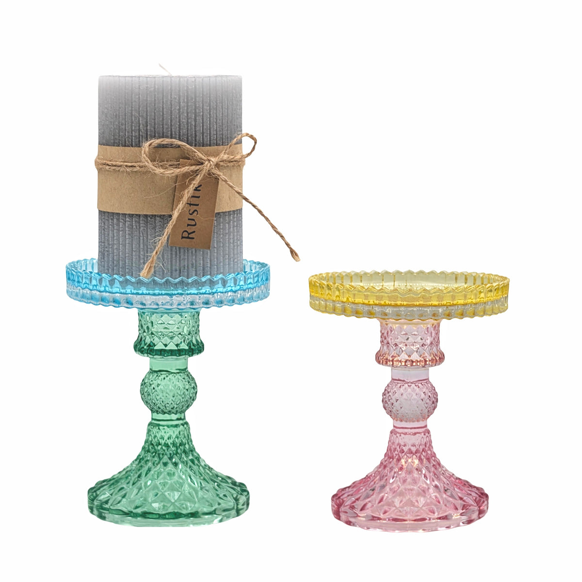 bulk 16 Multicoloured Glass Candle Holder 12cm