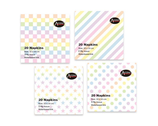 bulk 960 Dots Stars Gingham Diagonal Stripes Napkin 2ply 33cm