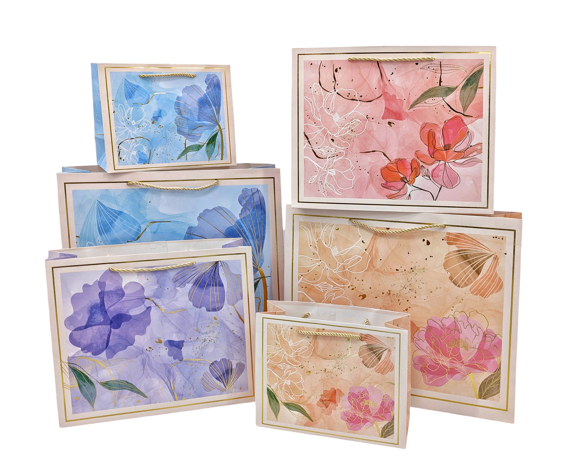 bulk 24 Medium Landscape Floral Gift Bag Assorted 17cm
