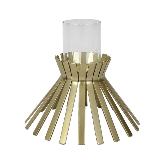 Aura Slatted Pillar Candleholder 23x21cm