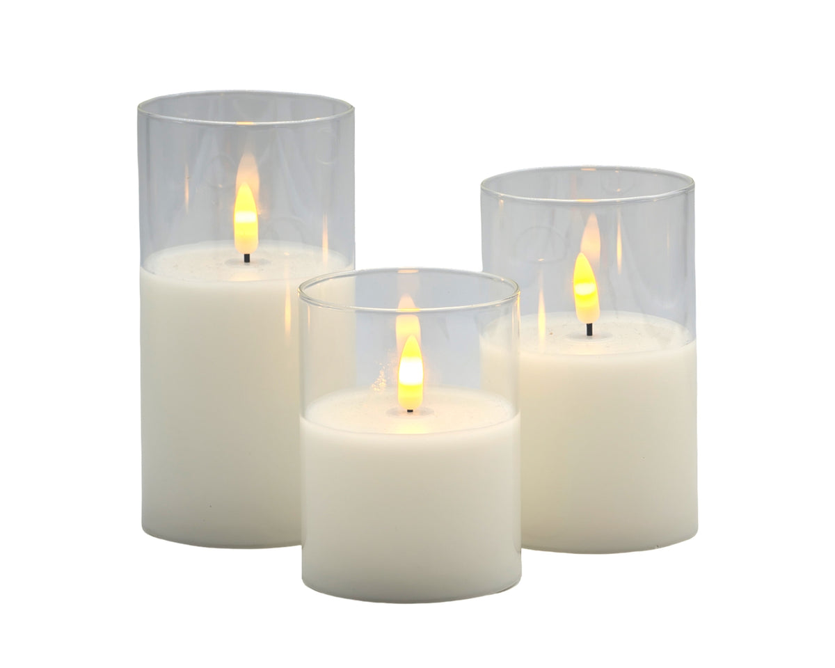 Bulk 12 Glass Tube Led Candle 7.5x15cm Flickering Flame