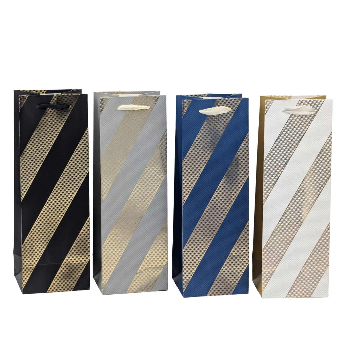 bulk 24 Thick Stripe Bottle Gift Bag Foiled 36cm
