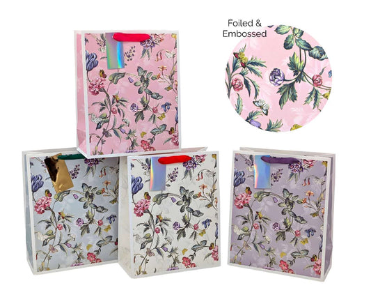 bulk 24 Large Jardin Floral Gift Bag Foiled 32cm