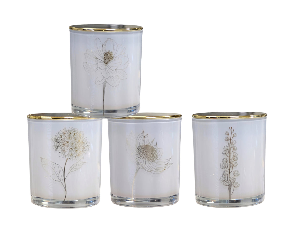 bulk 12 Foiled Botanical Flower Scented Candle 4 9cm