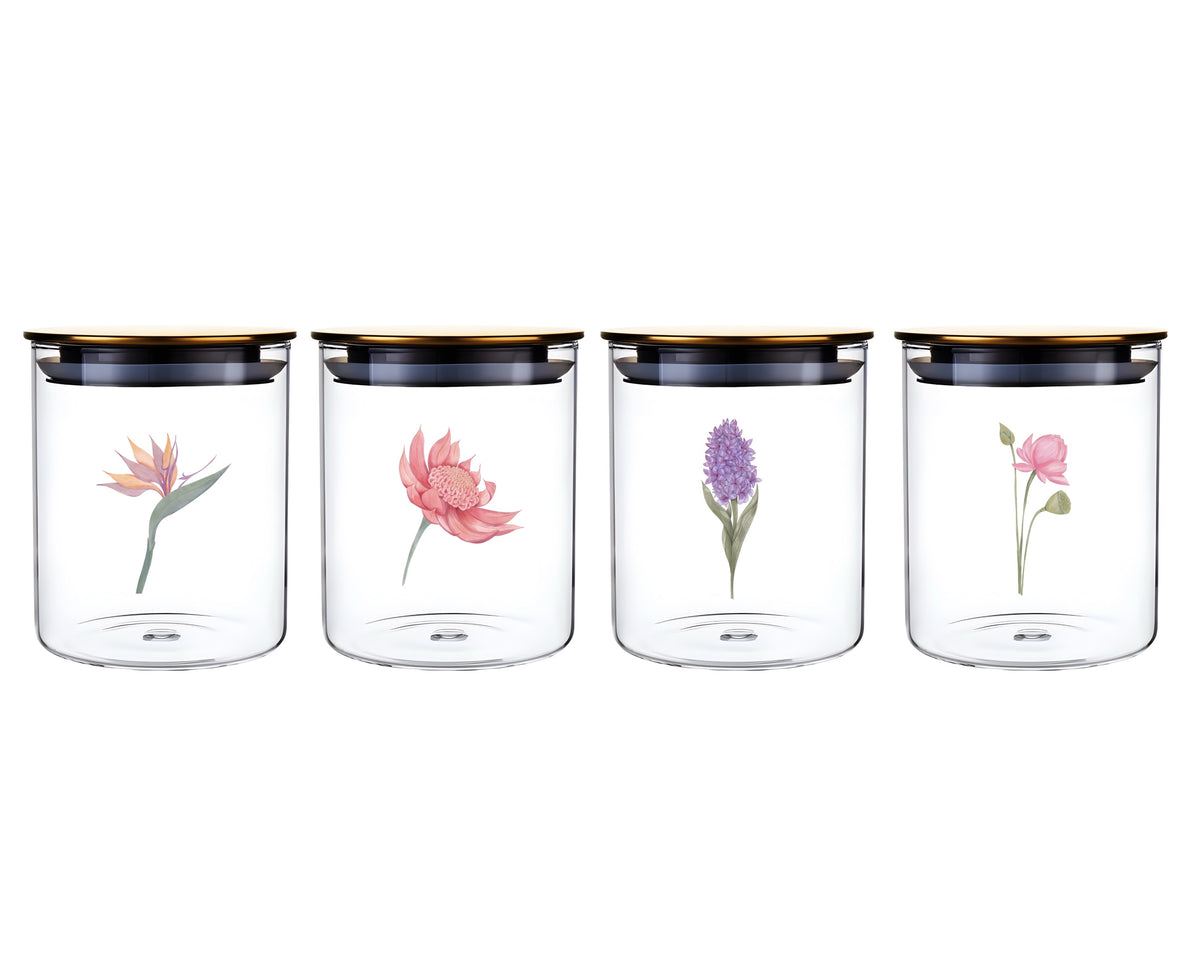 bulk 24 Botanical Flower Glass Jar w/ Metal Lid 4 15cm