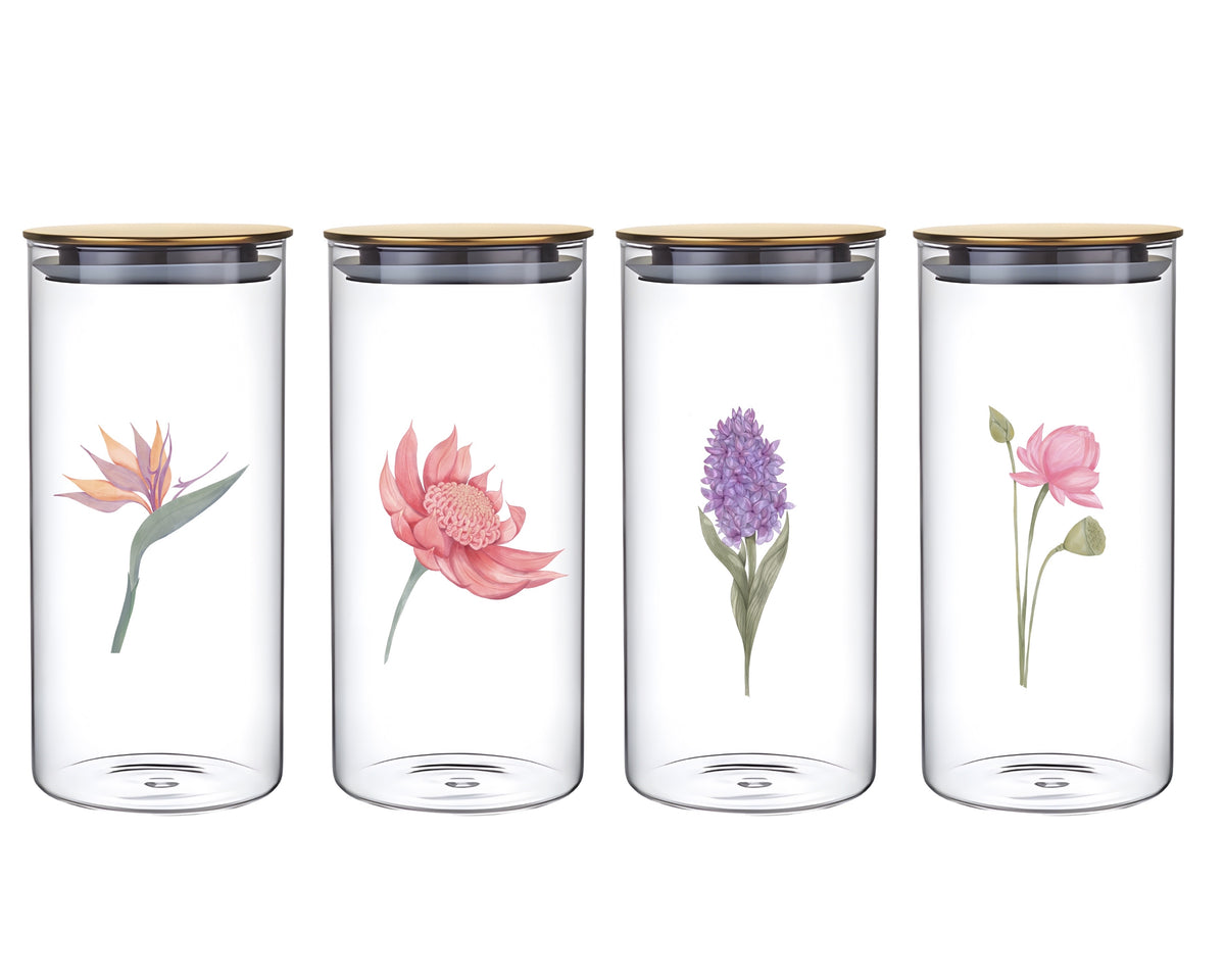 bulk 12 Botanical Flower Glass Jar w/ Metal Lid 4 25cm