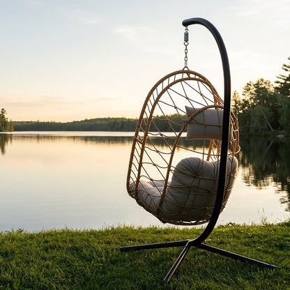 Vivere Deluxe Nest Chair with Phifer Geobella Cushion & Steel Stand - Cappuccino