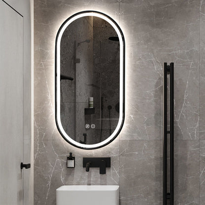 Black Oval LED Bathroom 100cm x 50cm Frosted Edge Defogger Dimmable Vanity Wall Mirror