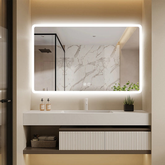 Rectangular LED Mirror 130cm x 80cm Frameless Frosted Wall Mounted Bathroom Defogger Dimmable Touch Sensor