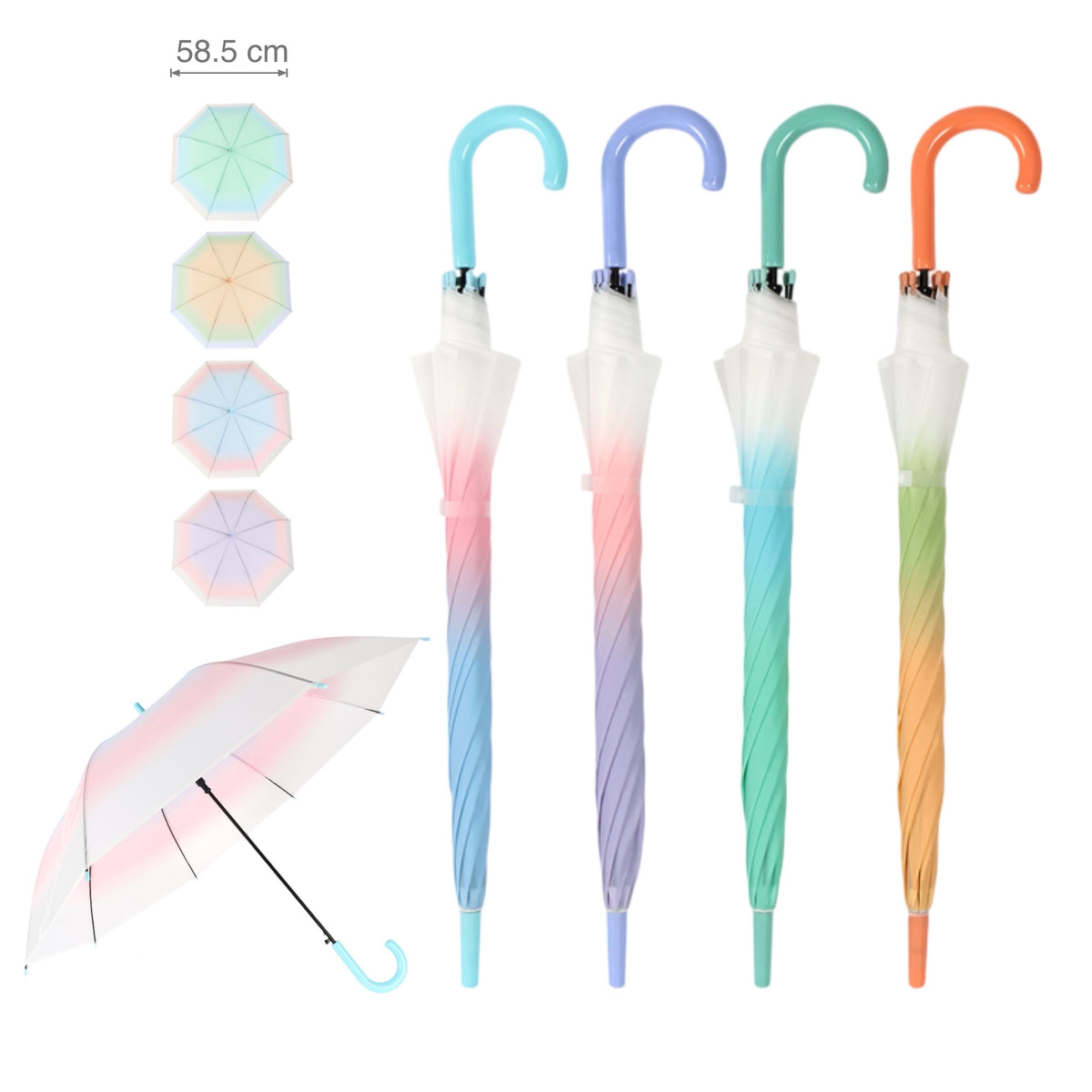 Bulk 12 Dancing In The Rain Pastel Umbrella 58.5cm 4 Asst