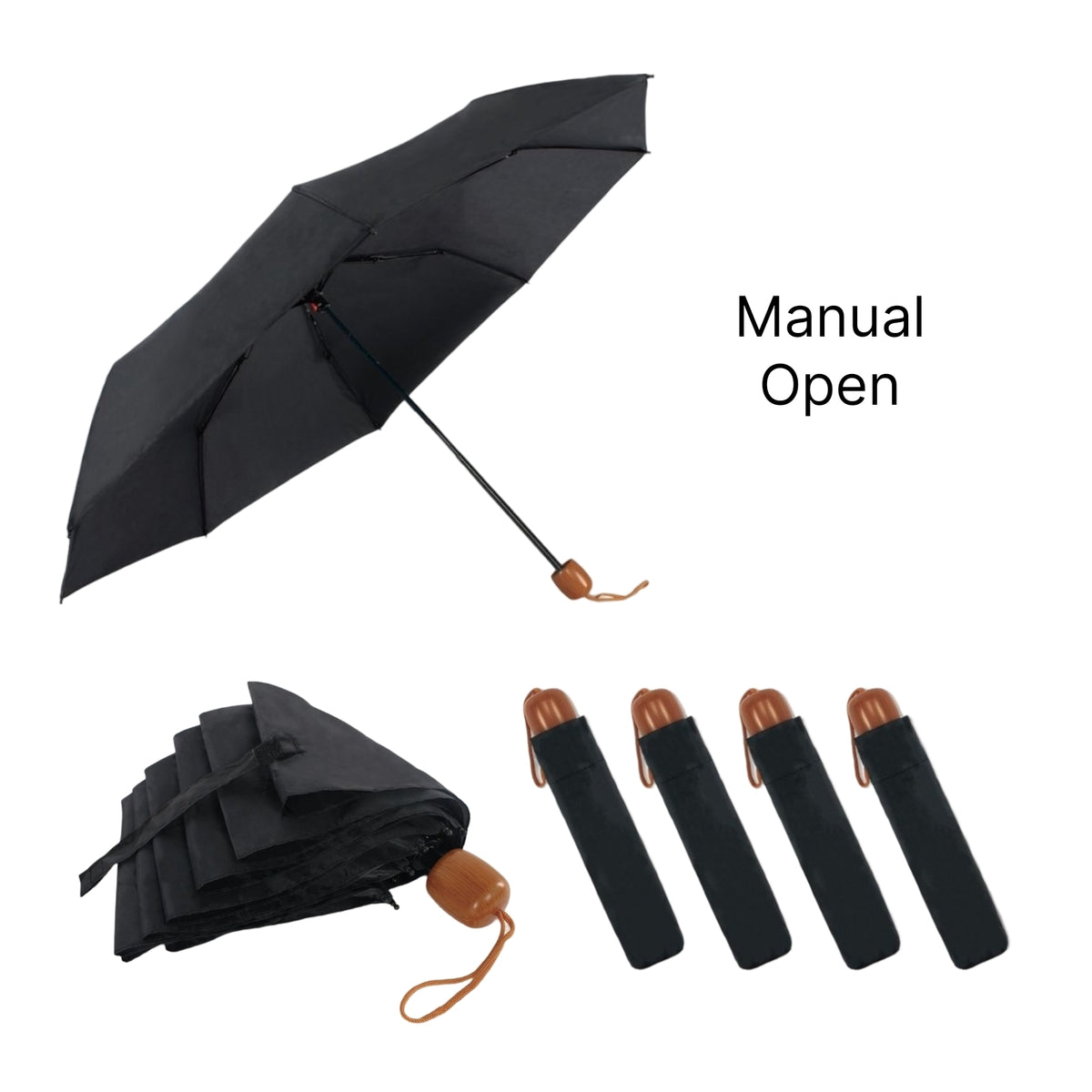 Bulk 12 Black Collapsible Umbrella Mannual Open 53.5cm