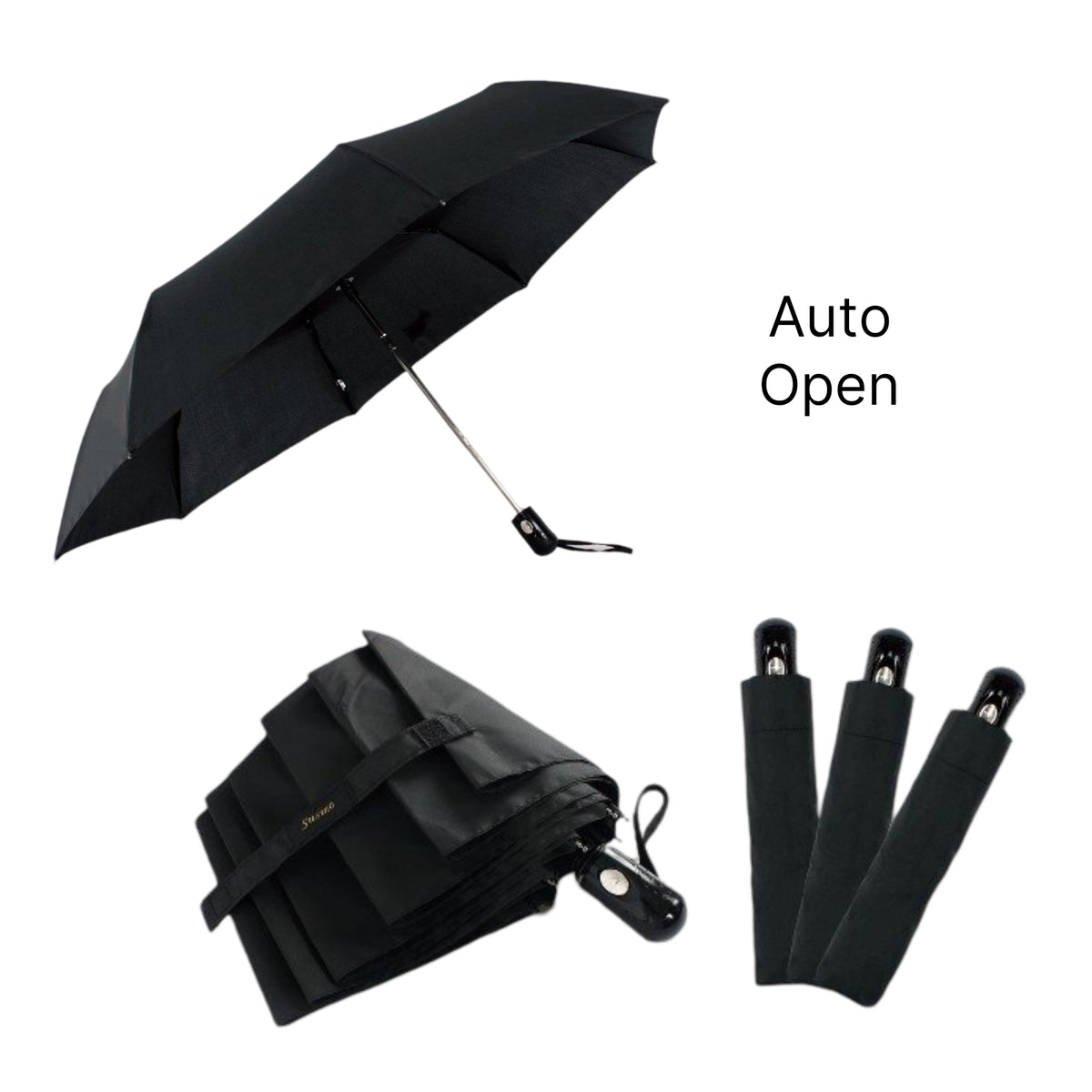 Bulk 12 Black Collapsible Umbrella Auto Open 56cm