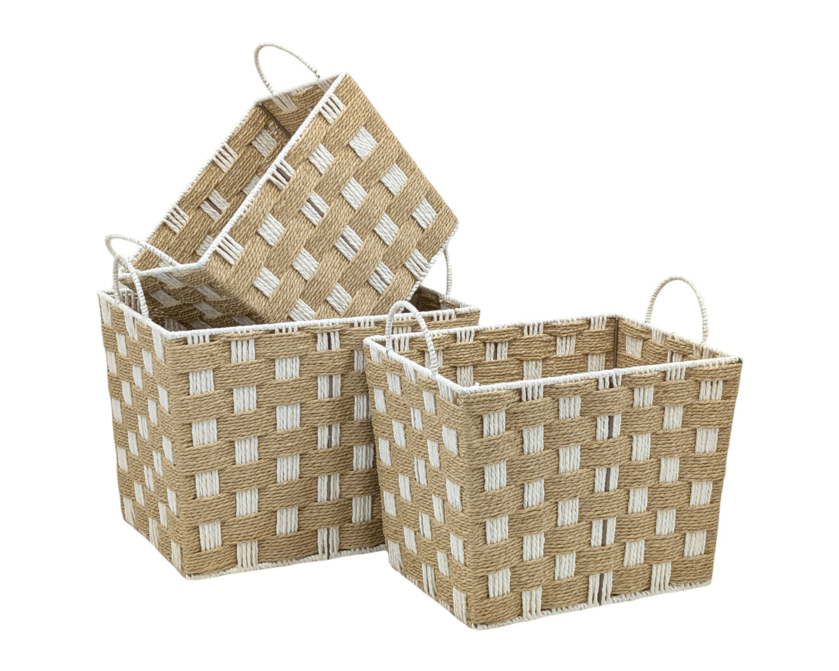 Bulk 2 Woven Paper Rope Storage Basket Rectangle s/3 40x30x30cmh