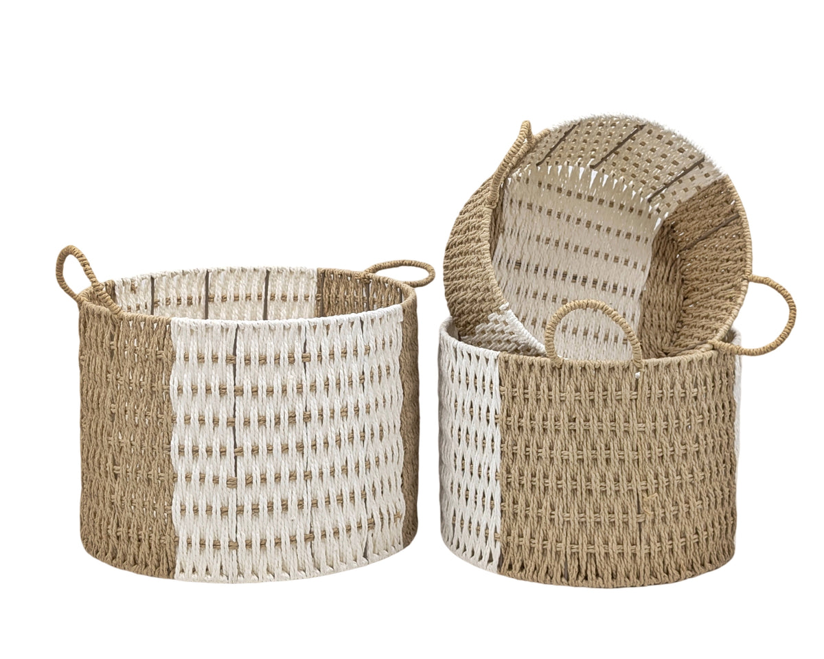 Bulk 2 Woven Paper Rope Storage Basket Round s/3 40x30cmh